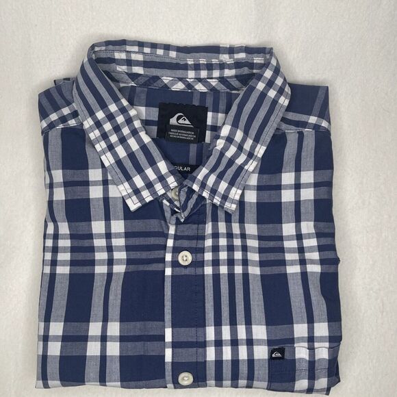 Quicksilver Men's Short Sleeve Button Down Shirt Blue Plaid Size Large - Picture 6 of 6